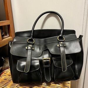 Large Black leather work bag with gold hardware